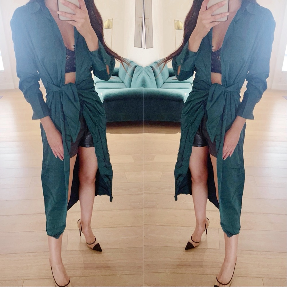 Zara Satin Green Kimono Dress - Picture 2 of 3
